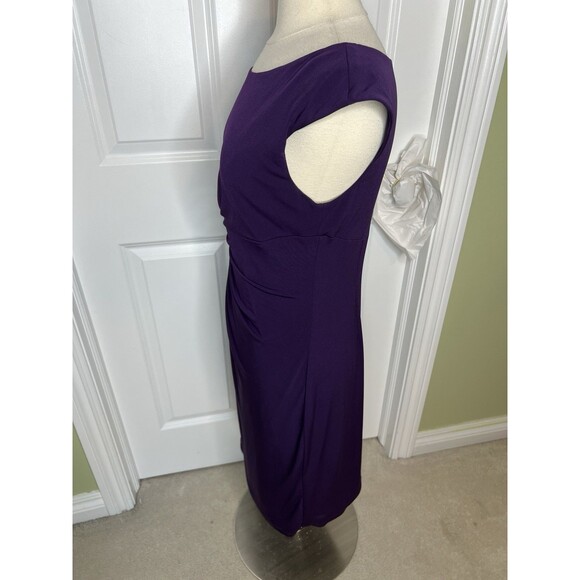 Dressbarn Women's Purple Sleeveless Faux Wrap Ruched Dress Size 12 (M) Stretchy - Picture 5 of 10